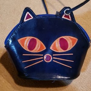 Unique navy cat purse hand painted both sides